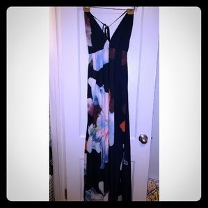 Hawaiian flower maxi halter dress